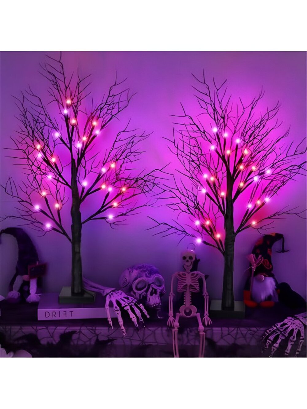 Halloween Decorations Indoor 2 Pack 24 Inch Black Halloween Tree with 48 Orange